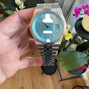 Silver and Blue Men's Watch automatic mechanical stainless steel